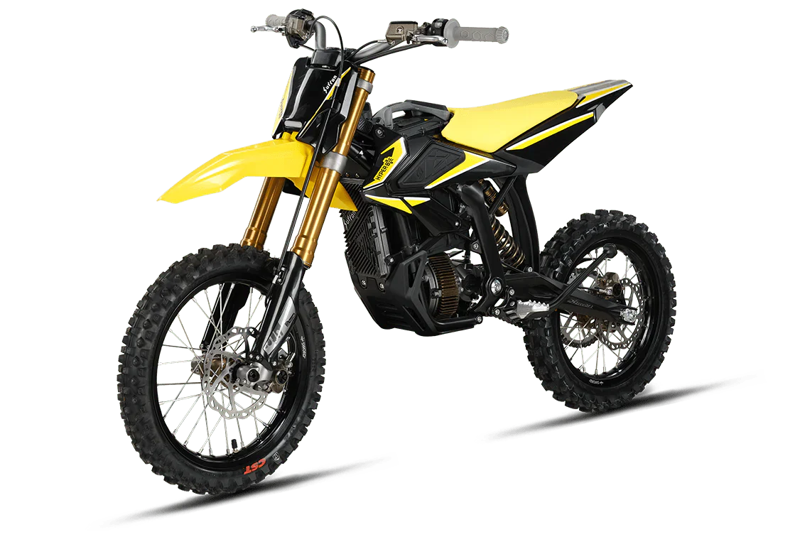Yellow and black dirt bike on a white background