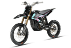 Black dirt bike with colorful design on a white background