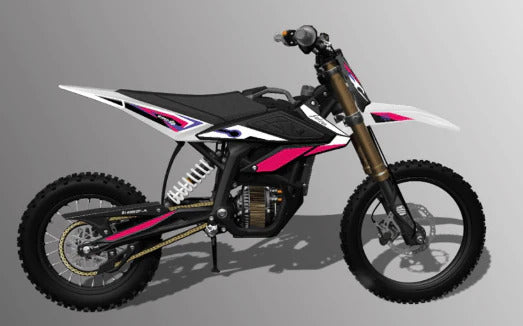 White and pink dirt bike on a gray background