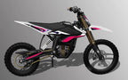 White and pink dirt bike on a gray background