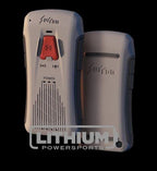 Two electronic devices with visible branding on a black background, featuring the 'Lithium Powersports' logo.