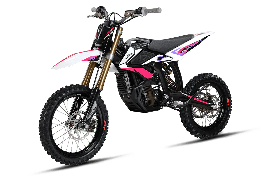 Black and pink dirt bike on a white background