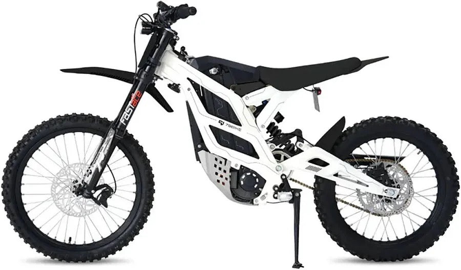White off-road bike with black accents on a white background