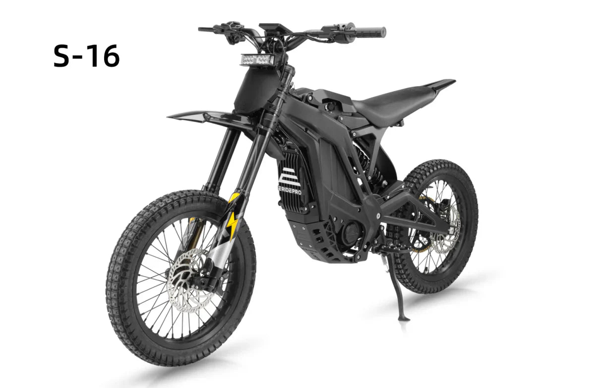 Black electric bike on a white background with 'S-16' text.