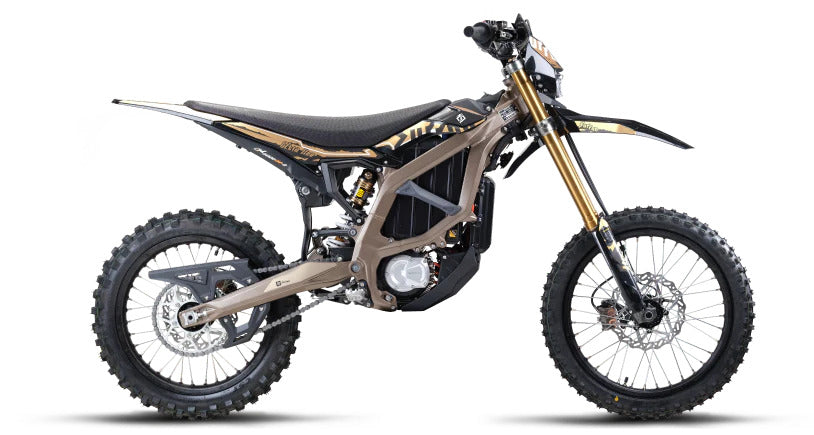 Motorcycle with gold and black design on a white background