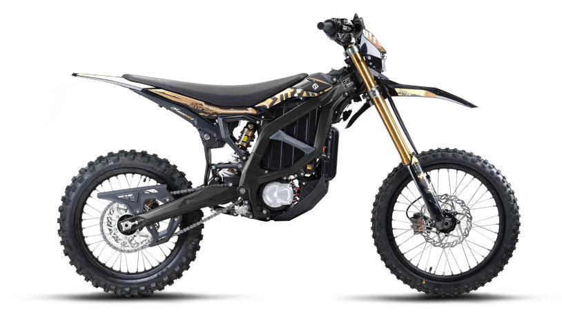 Black and gold electric bike on a white background